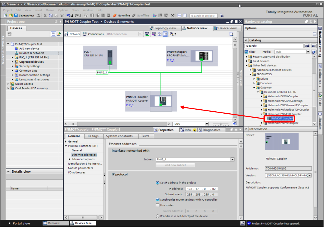 Bus coupler PN_MQTT - TIA portal config