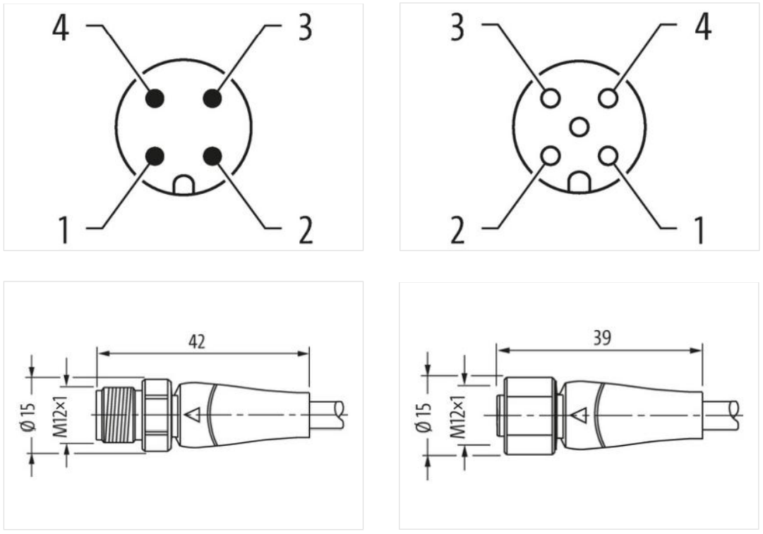 Đầu nối M12 male 0° _ M12 female 0° A-cod. 7024-40021-3211200 - chi tiết 1