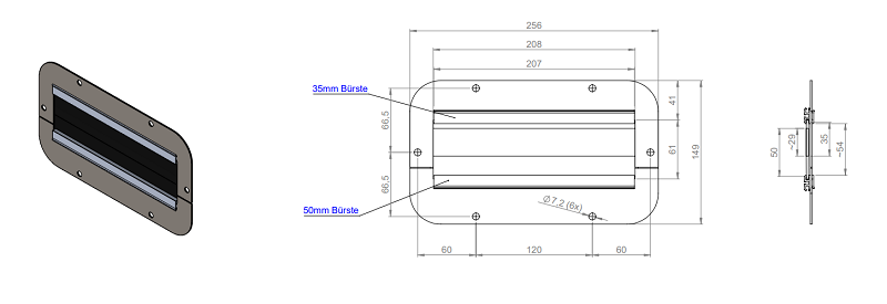 Thanh chắn bụi dạng chổi cho tủ Rittal AX 256x149 mm FP-AX-BES-U 44100 - kích thước