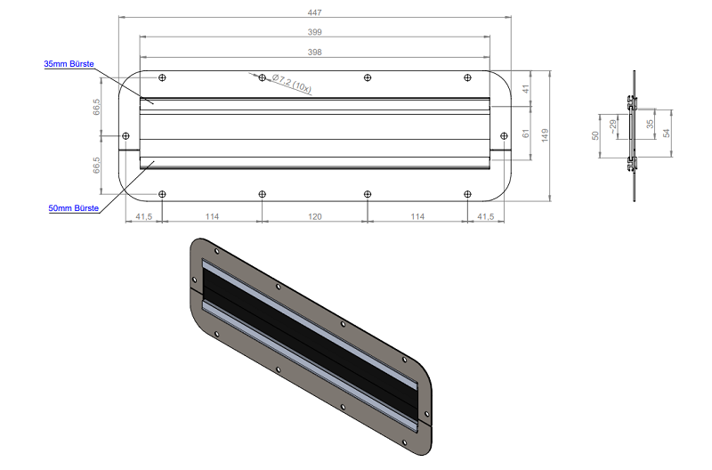 Thanh chắn bụi dạng chổi cho tủ Rittal AX 447x149 mm FP-AX-BES-U 44102 - kích thước