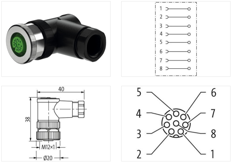 Connector M12 female 90° 8 pole A-cod 7000-17331-0000000 - detail