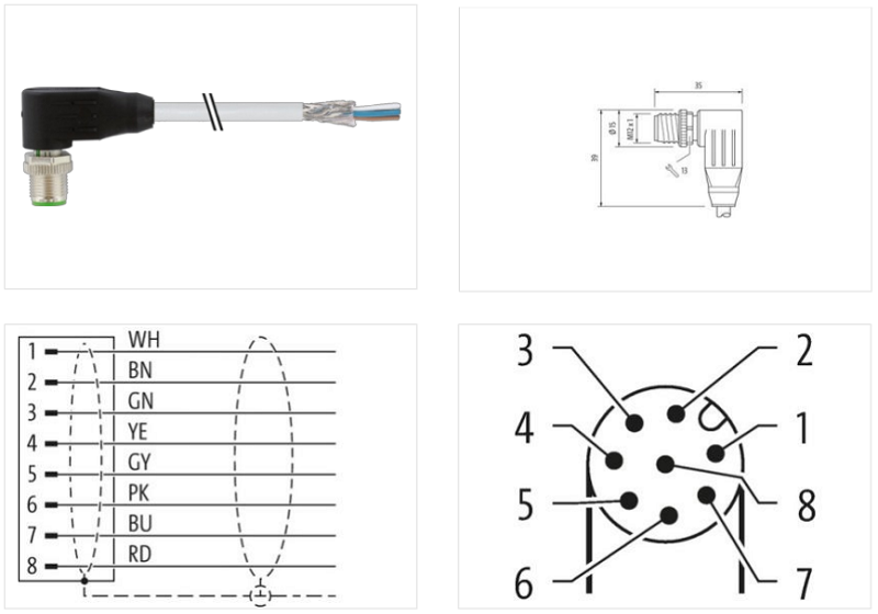 Connector M12 male 90° 8 pin A-cod. 7000-17101-2910150 - hình ảnh chi tiết