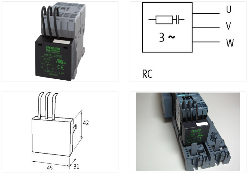 Dập hồ quang cho contactor Siemens S00 của Murrelektronik 23220 - detail