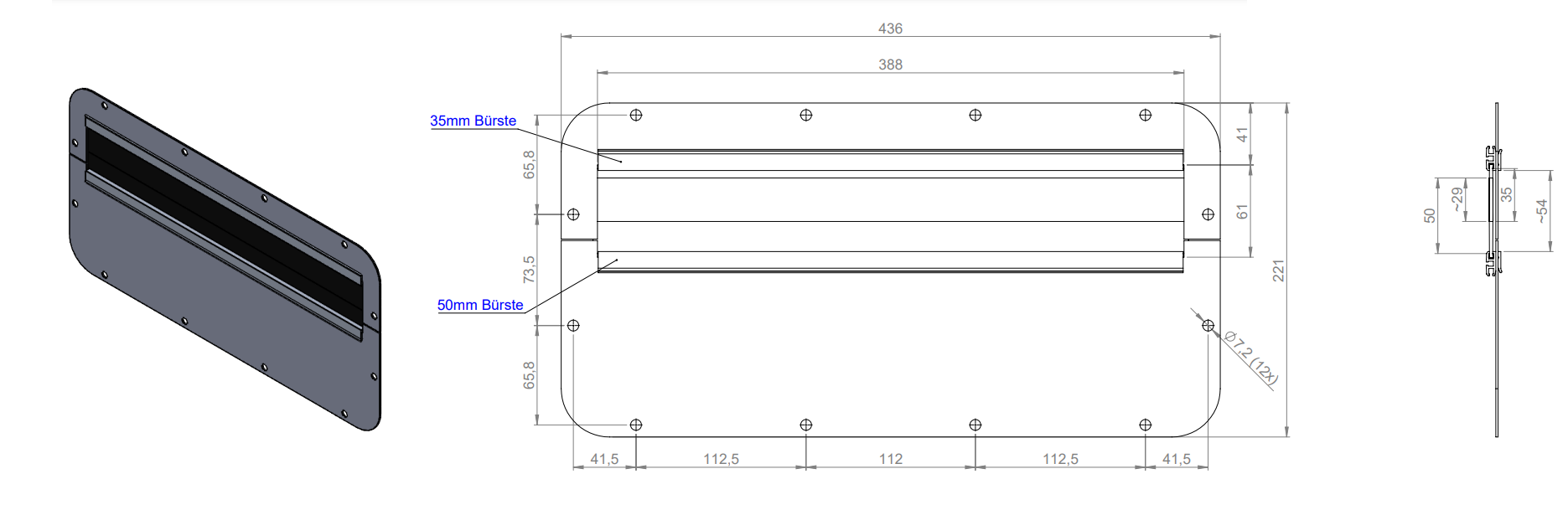 Thanh chắn bụi dạng chổi FP-AX-BES-U 44106 - kích thước