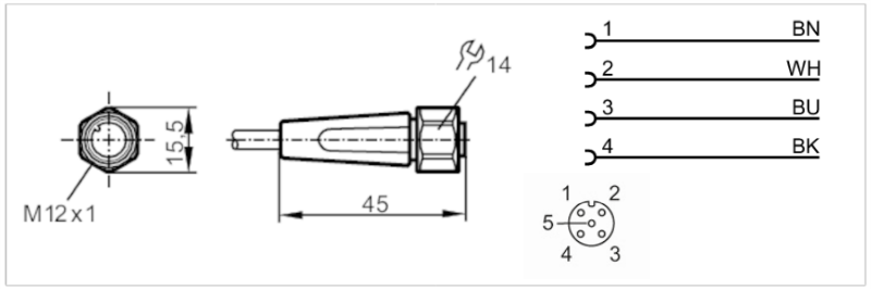 Cáp có đầu nối M12 female 4 pin IFM EVT002 - detail