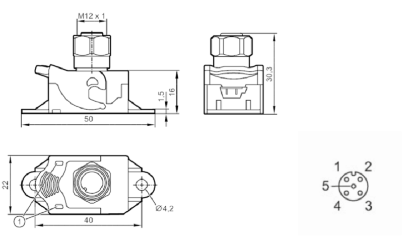 Chuyển đổi từ cáp phẳng AS-i sang đầu nối M12 IFM E75471- dimenion