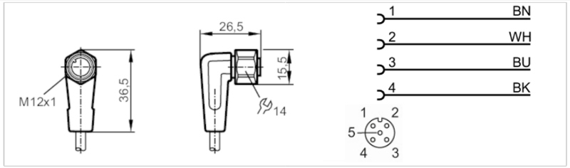 Connecting cable with socket M12 female  90° 4 pin IFM EVT004 - detail