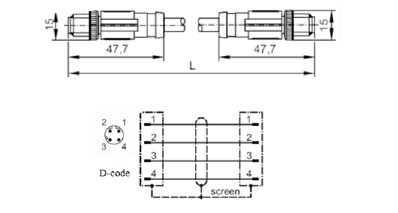 Ethernet cable M12 male to m12 male IFM E21137 - detail