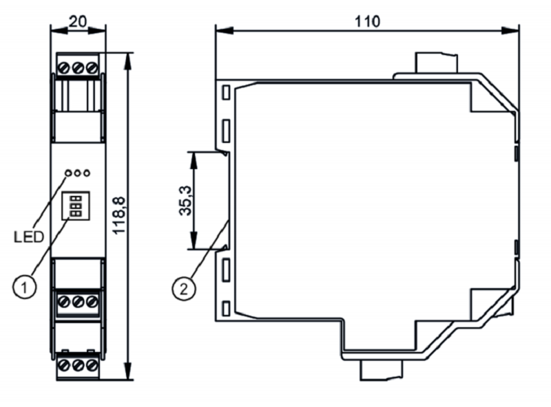 Switching amplifiers for Namur sensors - kích thước