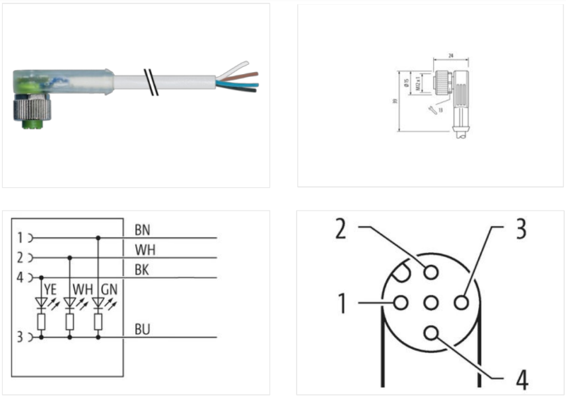 Đầu nối M12 female 90° A-cod 7000-12421-2240500 - chi tiết