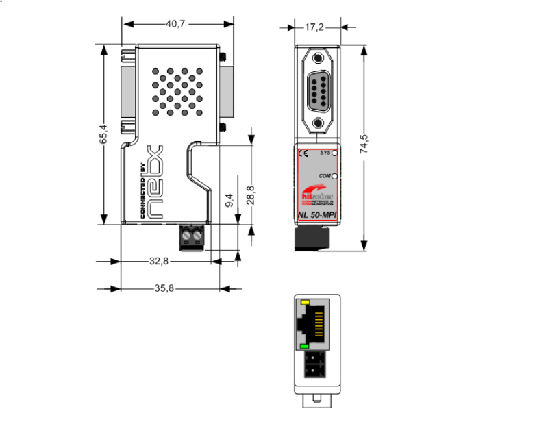 Jack kết nối PLC Hilscher NL 50-MPI - DIMENSION