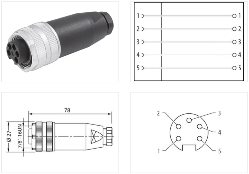 Đầu nối Murrelektronik 7/8'' female 0° screw terminal 7000-78221-0000000 - chi tiết