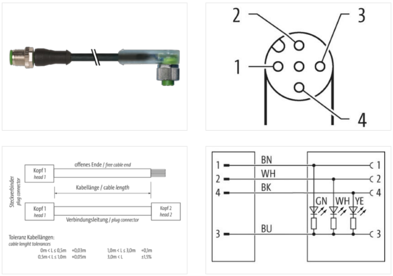 Đầu nối Murrelektronik M12 male, M12 female A code có LED, 3 m cáp 7000-40341-6340300 - detail1