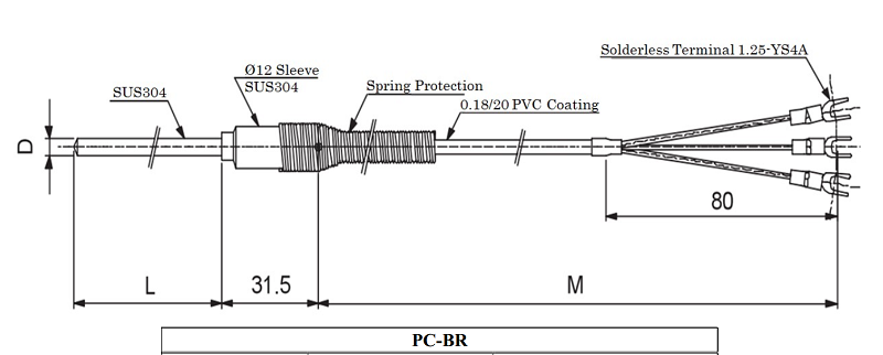 Pt100 PC-BR - Đầu dò nhiệt độ sản xuất theo yêu cầu - bản vẽ customized