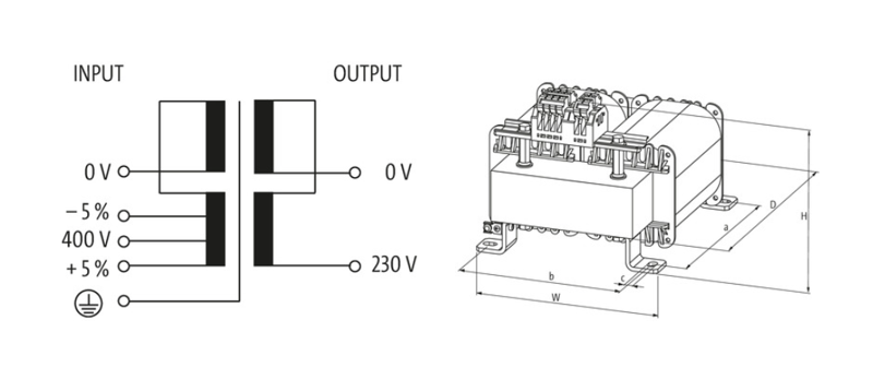 Biến áp 1 pha 4000 VA 86111 - dimension