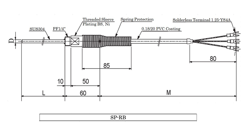 SP-RB, Pt100, loại B - Đầu dò nhiệt độ sản xuất theo yêu cầu - bản vẽ customized