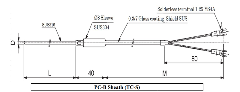 Thermocouple loại K TC-S - Đầu dò nhiệt độ sản xuất theo yêu cầu - bản vẽ customized