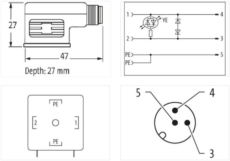 Adapter M12 male - đầu nối van điện từ form A MSUD Murrelektronik 7000-41421-0000000 - detail