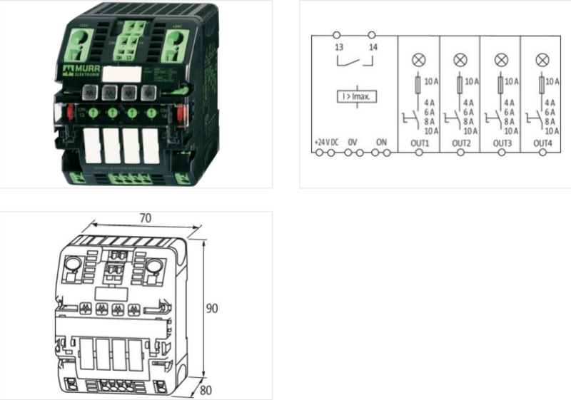 Bộ bảo vệ nguồn DC 4 kênh 24V 4-10A Murrelektronik 9000-41034-0401000- detail