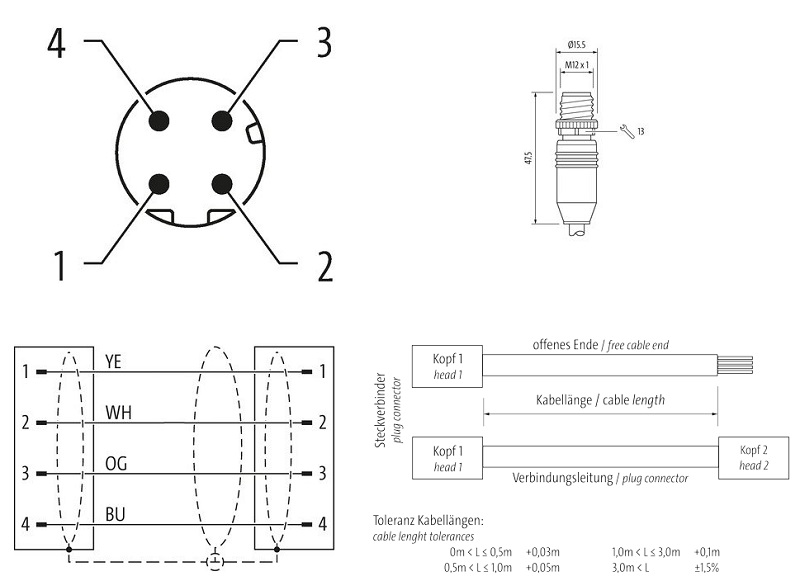 Cáp chống nhiễu 10m có đầu nối M12 male-M12 male D-code 7000-44511-7961000 - DETAIL