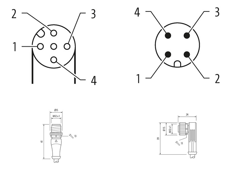 Cáp có đầu nối M12 male-M12 female A-code có cáp 1m Murrelektronik 7000-40341-6340100 - DIMENSION