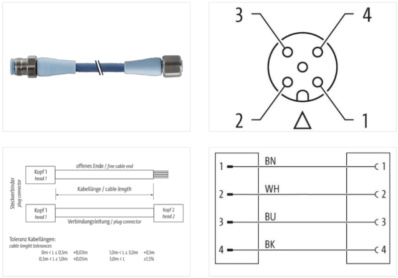 Cáp có đầu nối ngành thực phẩm M12 male-M12 female A-code, cáp 5m Murrelektronik 7024-40021-3210500 - body1