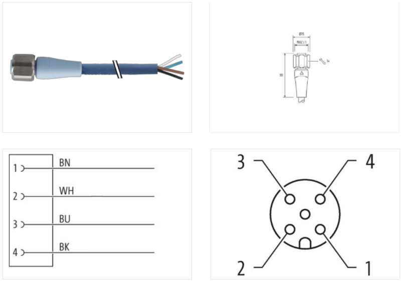 Đầu nối M12 female A-code có cáp 5m cho ngành thực phẩm 7024-12221-3210500 - body