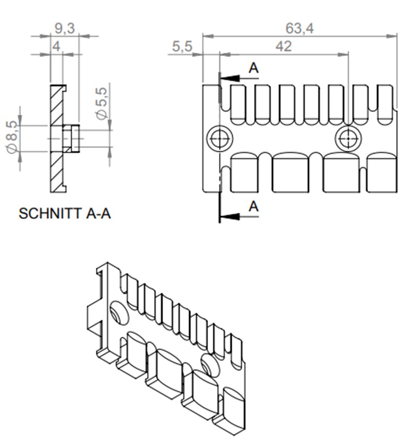 Miếng cố định 4 cáp lắp DIN-rail Icotek 32112 - kích thước