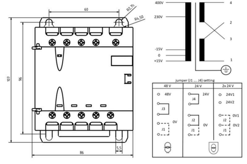 Biến áp an toàn 1 pha vào 230 VAC ra 24 VAC 630VA Murrelektronik 86452 - detail
