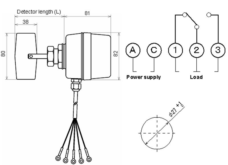Cảm biến báo mức chất rắn 150mm LV-300, 8x150L, AC220 detail