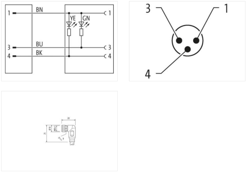 Cáp 0.6m có đầu nối M8 male 0°-M8 female 90° A-cod có LED 7000-88041-2300060 - body1