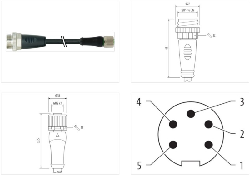Cáp có đầu nối 7/8 đực - M12 cái L-code 7000-P4541-P042000 - body1