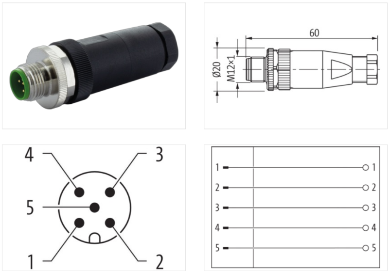 Đầu nối M12 female 90° 5 chân A-code 7000-12762-0000000 - body