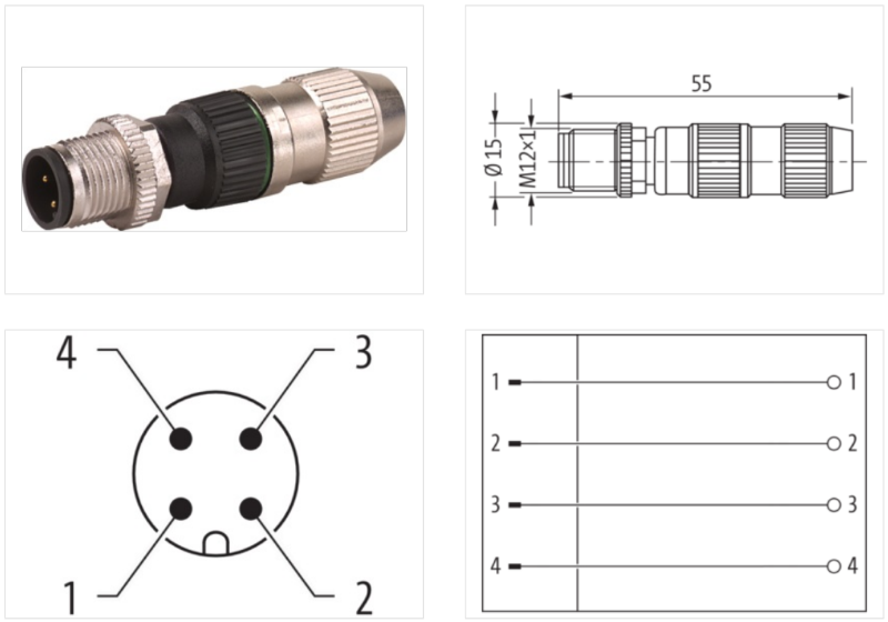 Đầu nối M12 male A-code 4 chân IDC field-wireable 7000-12481-0000000 - body