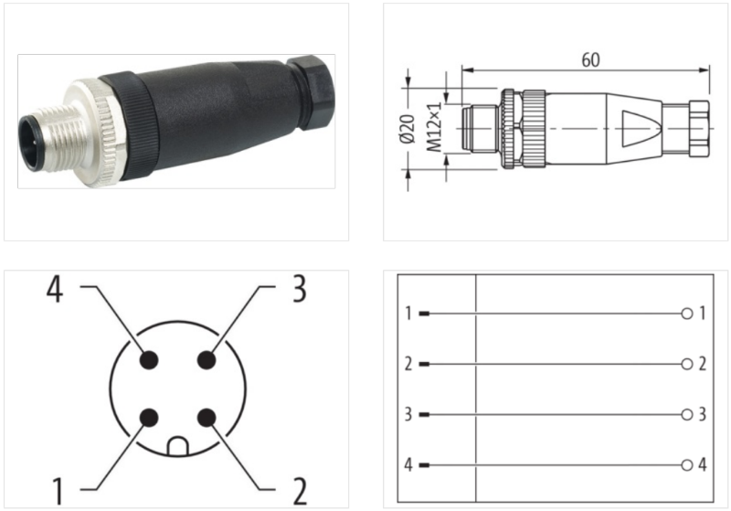Đầu nối M12 male A-code 4 chân field-wireable 7000-12701-0000000 - body