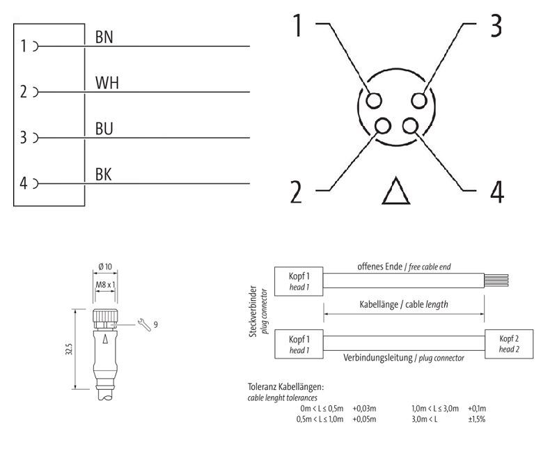 Đầu nối M8, A-code có cáp 5m của Murrelektronik 7000-08061-2110500 - DETAIL