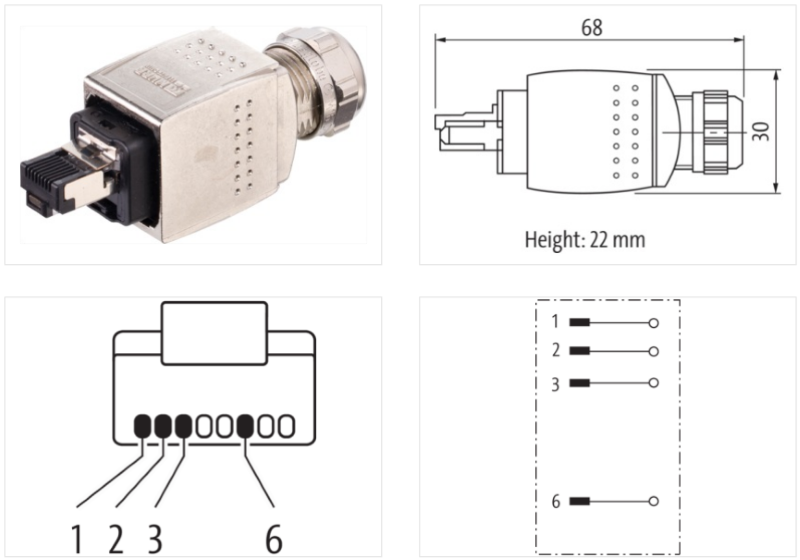 Đầu nối RJ45 CAT5 push-pull male IDC 4 chân 7000-74041-0000000-body