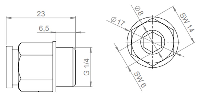 Đầu nối khí nén tại vách ngăn tủ điện 99227 - detail