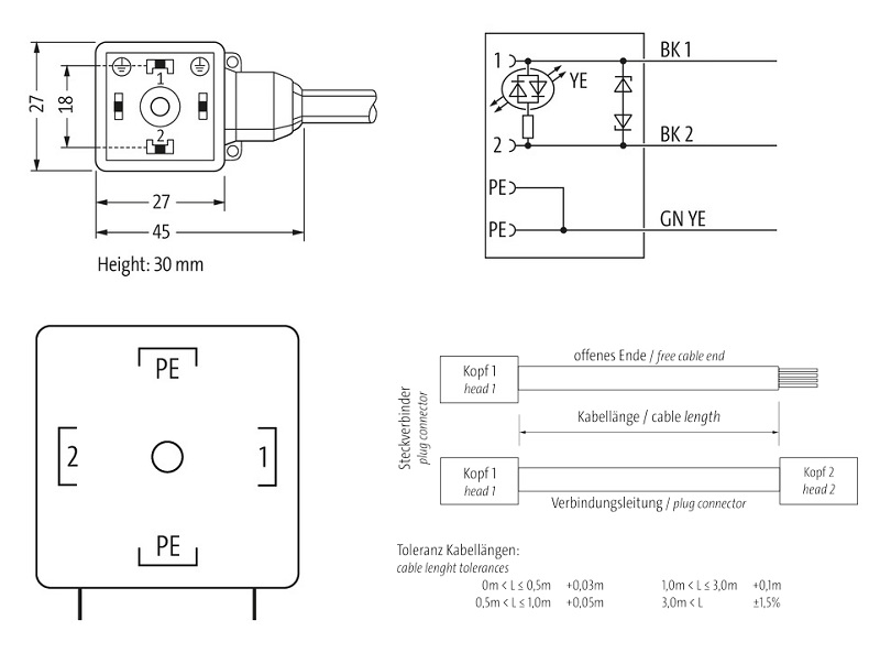 Đầu nối van điện từ form A có cáp 10m MSUD 7000-18021-0161000 - detail