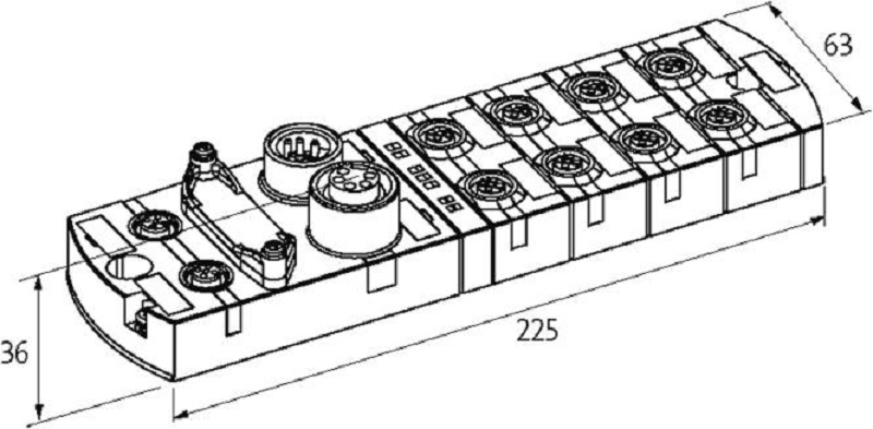 Khối I/O Profinet Murrelektronik Impact67 PN DIO12 IOL4 IRT 55132 - DIMENSION