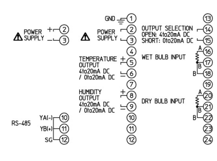 Bộ chuyển đổi tín hiệu nhiệt độ & độ ẩm sang 0/ 4-20mA THT-500-A/R - circuit