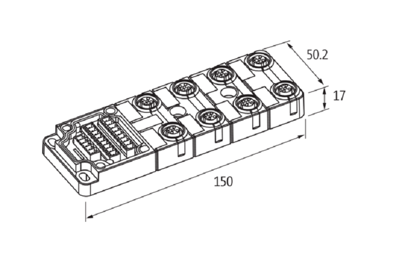 Bộ phân phối tín hiệu EXACT12 8XM12 5 cực không cáp homerun 8000-88500-0000000 - DIMENSION
