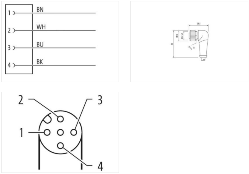 Cáp 5m có đầu nối M12 female 90° A-code 4 chân 7000-12341-6340500 của Murrelektronik - body