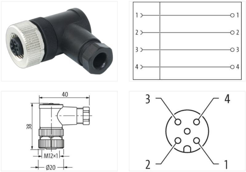 Đầu nối M12 female 90° A-code 4 chân 7000-12981-0000000 - body