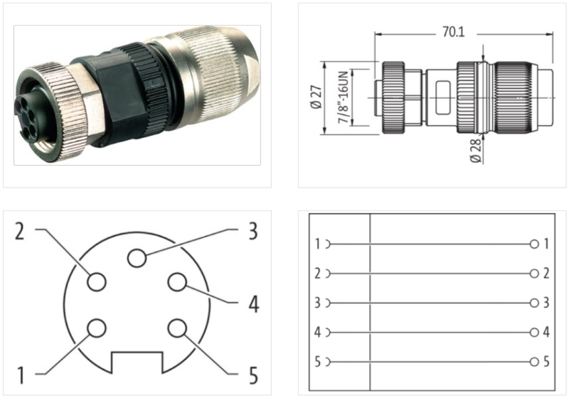 Đầu nối cáp tín hiệu 7/8'' female 0° IDC 5 chân 7000-78211-0000000 - body