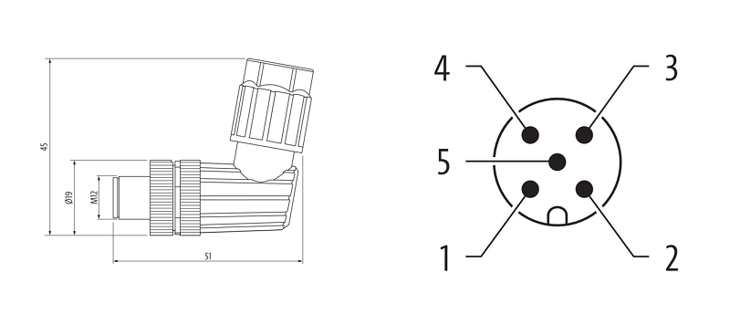 Đầu nối tín hiệu M12 male 90° A-code Push-Lock 5 chân 7000-13911-0000000 - DETAIL