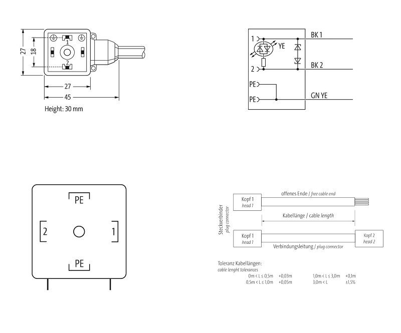 Đầu nối van điện từ form A có cáp 1.5m 7000-18021-2260150 - DETAIL
