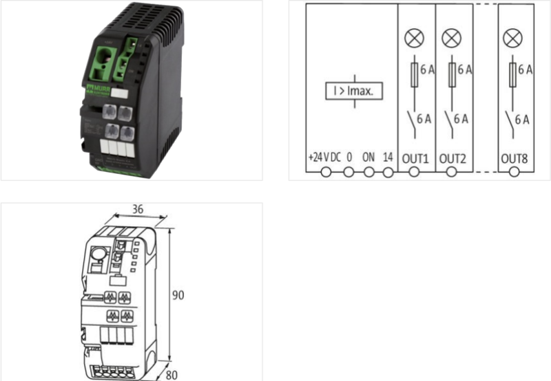 Thiết bị bảo vệ phân phối nguồn 24VDC, 4 kênh cố định 6A MICO BASIC 9000-41064-0600000 - detail