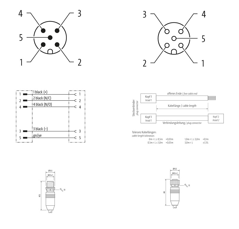 Cáp 5m có 2 đầu nối M12 male 0° / M12 female 0° 5 chân 7999-40041-6380500 - DETAIL