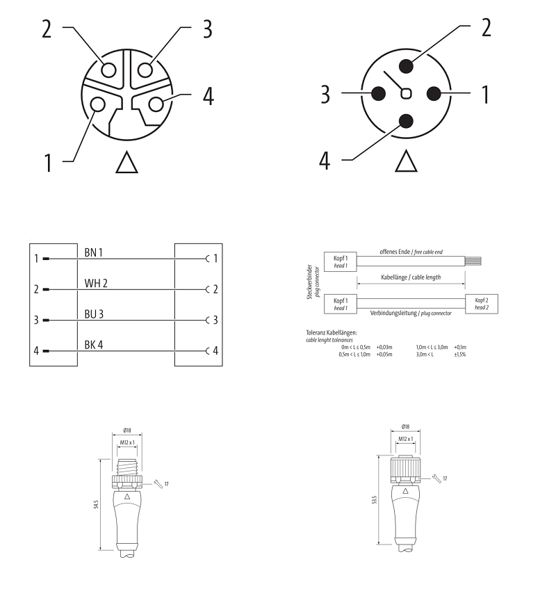 Cáp nguồn 20m có 2 đầu nối M12 Power male 0° T-cod. / female 0° L-cod 4 chân 7000-P7651-P072000 - DETAIL